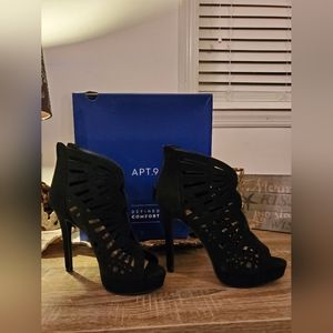 APT. 9 Black High Heel 👠 Shoes Open Toe Pumps S8ze 7.5